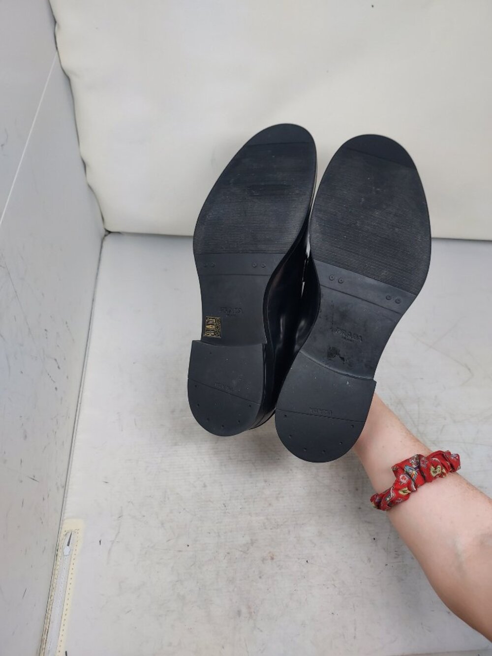 Prada MENS Black Lace Up Heel Triangle Logo Derby Shoe - Picture 2 of 10
